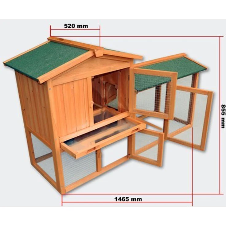 Wiltec 2 Etagen Nagerhaus 1470 x 520 x 855 mm, zweistöckig, Fichtenholz, Bitumeneindeckung, Freilauf Gehege, Hasenstall - Wiltec – Bild 5