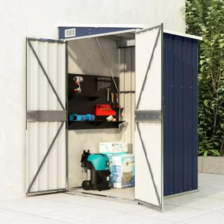 vidaXL Anbauschuppen Anthrazit 118x100x178 cm Verzinkter Stahl, Double Doors, Lockable Plastic Handle, Low Maintenance – Bild 2