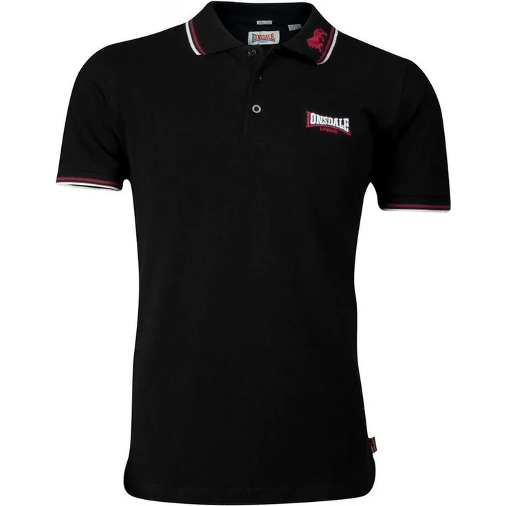 Lonsdale Poloshirt Lion, Arbeitsshirt mit farblich abgesetzten Stickereien und gestreiften Bündchen