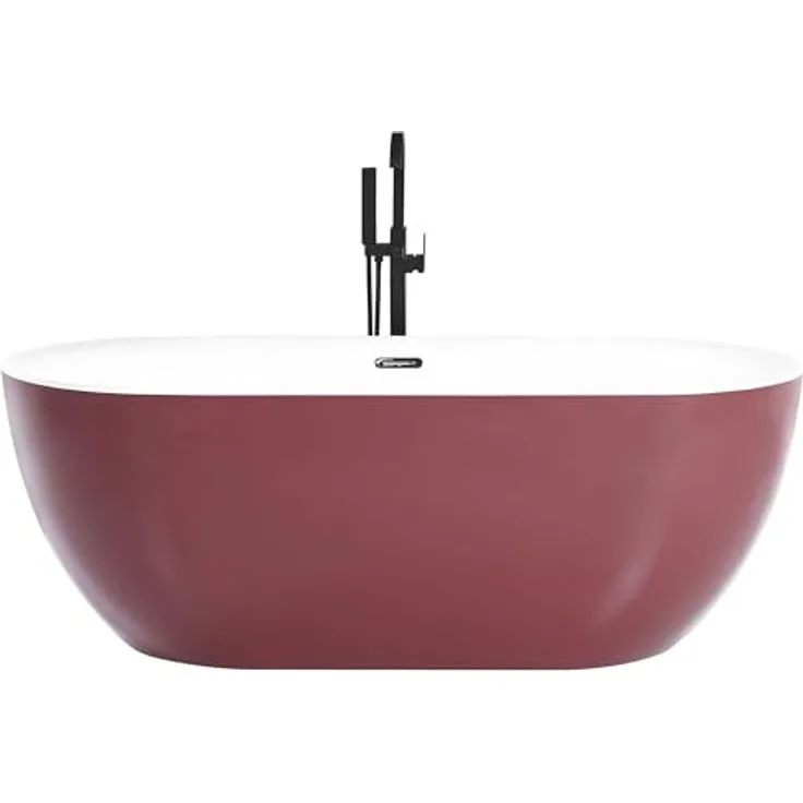 Badewanne Rot 170 x 80 cm Acryl Freistehend mit Überlaufsystem Oval Klassisch Modern