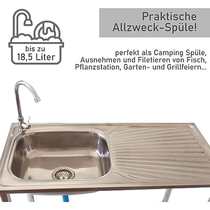 Lemodo Küchenspüle Outdoor Spüle, Edelstahl Spültisch mit Wasserhahn, 100/50,5 cm, Für den gebrauch im Freien geeignet – Bild 2