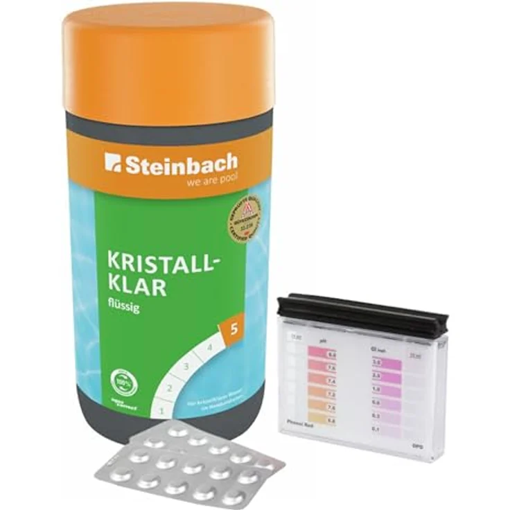 Steinbach Poolpflege Test-Set Kristallklar 1l mit Testkit für pH-Wert und Chlor zur optimalen Wasserüberwachung – Bild 1