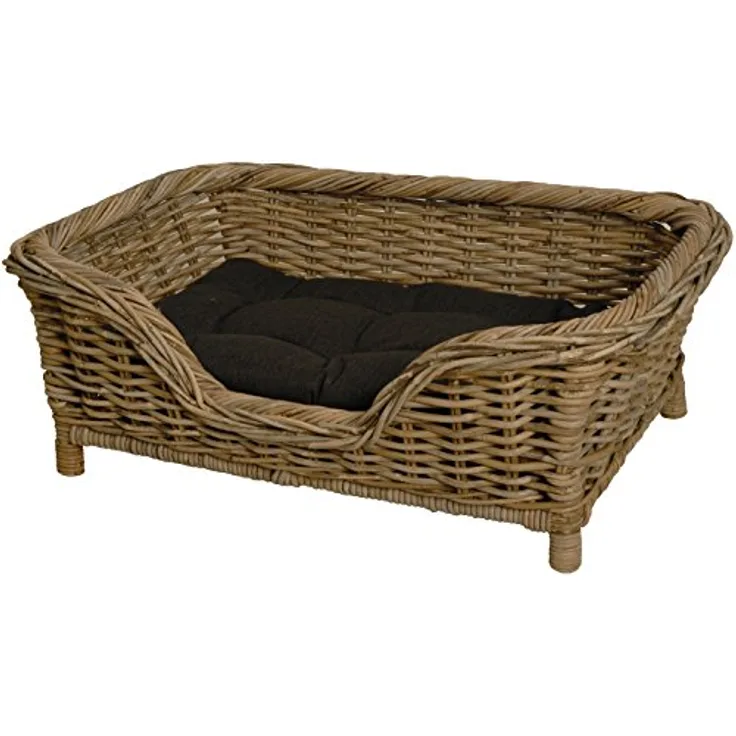 Korb-Outlet Rattan Hundekorb geflochten Hundebett Rattan Grau Korb Hund Hundecouch hoch mit Kissen (Naturmaterial Grau) - Preisvergleich