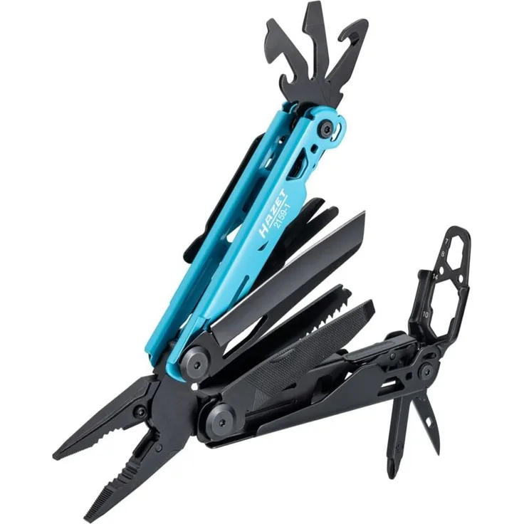Hazet Multitool 13-in-1 2159-1, vielseitiges Zangenwerkzeug aus Edelstahl mit ergonomischem Griff und Gürtelclip für Fahrrad, Camping und Outdoor