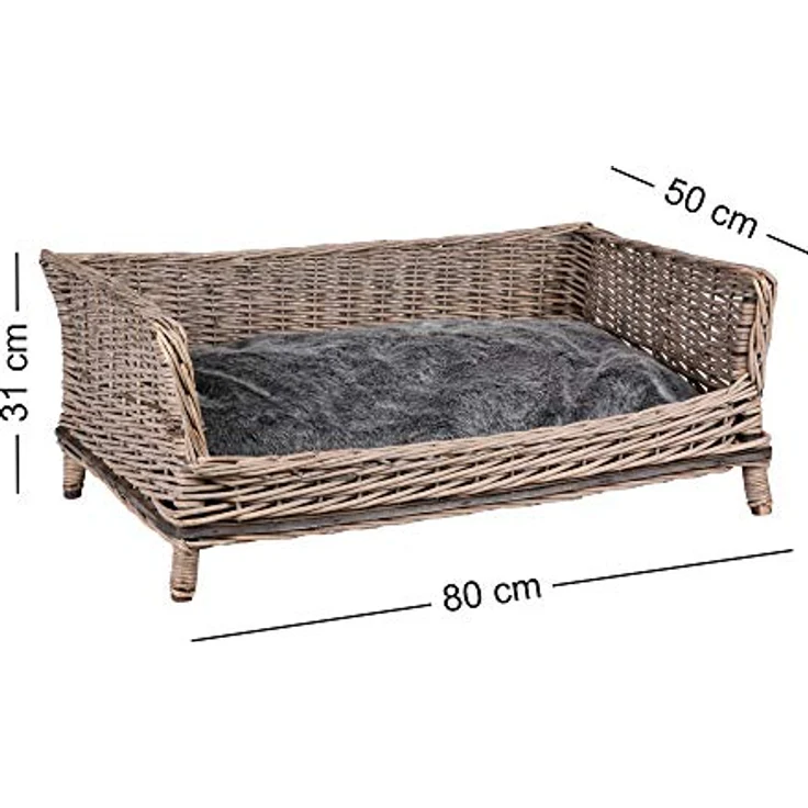 UNUS RM E-Commerce Hundebett Hundekorb Hundekörbchen aus Weide eckig mit Kissen grau für große und kleine Hunde 80cm Breite – Bild 4