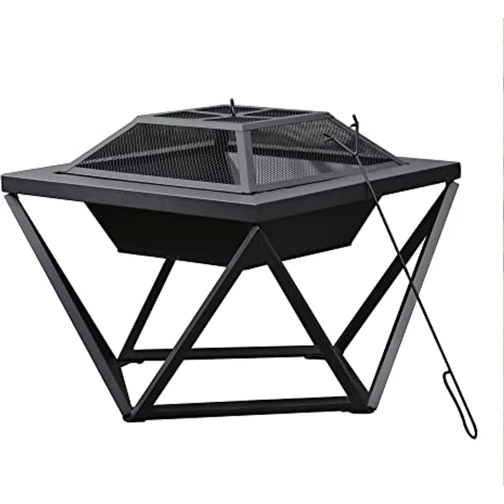 Peaktop Home Garten Holzbefeuerte Feuerstelle, Holzofen-Feuerstelle für den Außenbereich mit Deckel PT-FW0002 grau schwarz