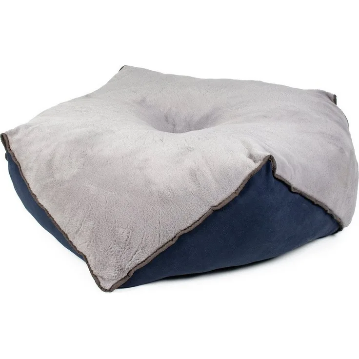 DUVO+ Tierbett Duotex Eco, rund, blau/grau, aus Wildleder und Plüsch, 115 x 115 x 40 cm, rutschfester Boden