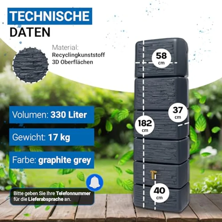 4rain Säulen-Wandtank Slim stone dekor 300 Liter - graphite grey – Bild 4