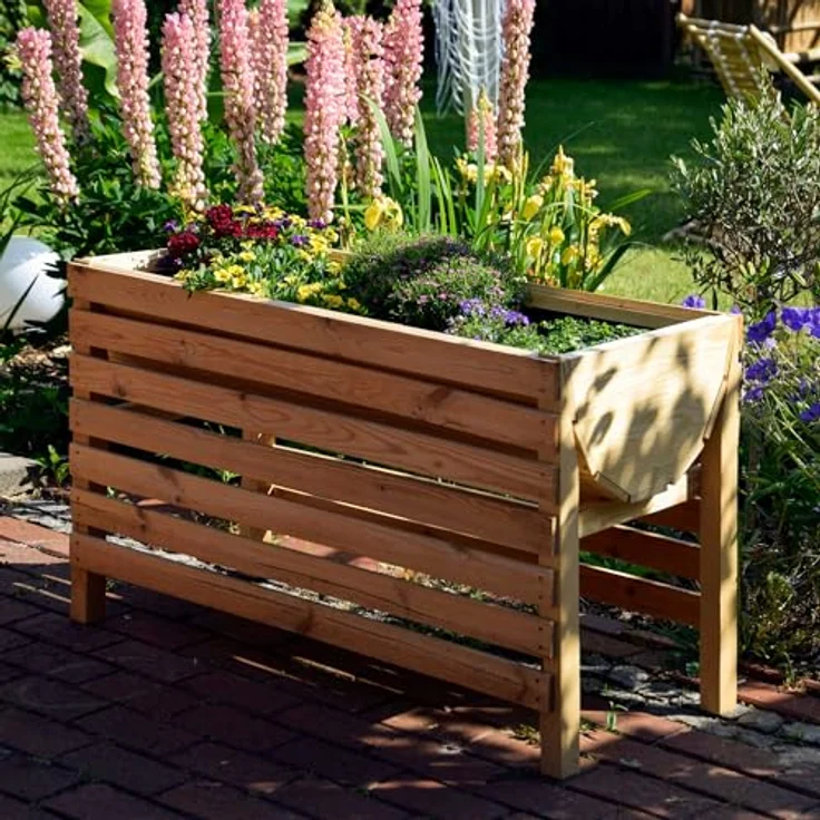 dobar 58196e Dekoratives Hochbeet aus Holz (Kiefer),100 x 45 x 60 cm,Beige – Bild 4