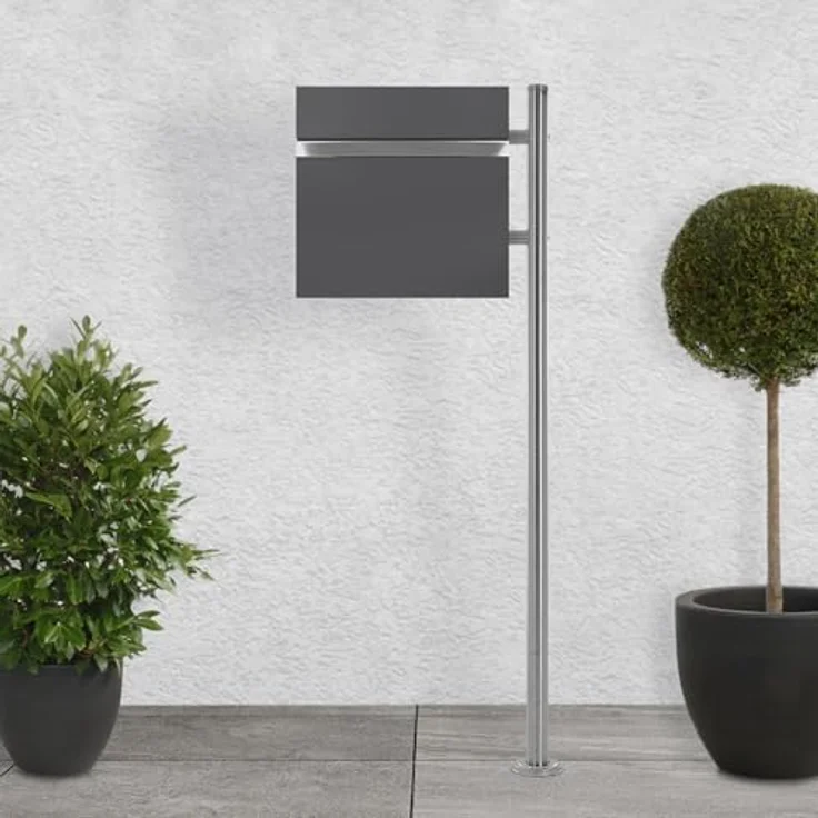 ML-DESIGN Standbriefkasten Briefkasten Postkasten mit Zeitungsfach, inkl. Standfuß, Silber 120cm Mailbox mit Pfosten – Bild 1