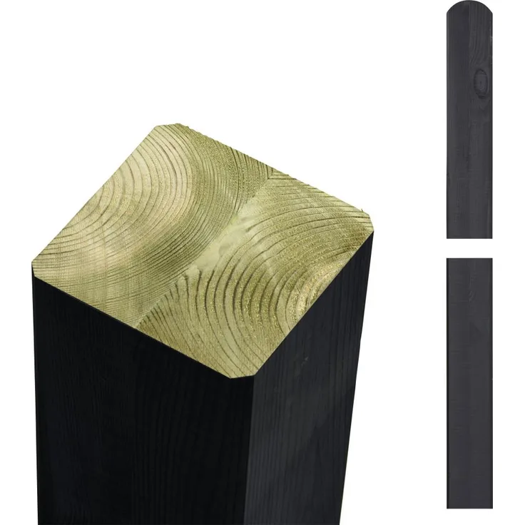PLUS Leimholzpfosten 297 cm, 90 x 90 mm, schwarz, Kopf gerundet, druckimprägniert, FSC®-zertifiziert