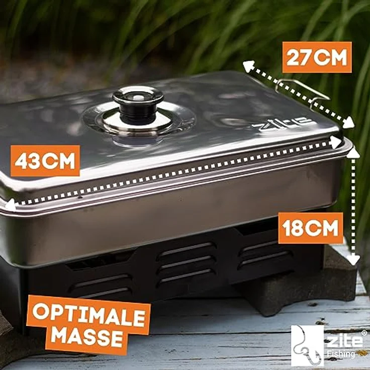Zite Fishing Tischräucherofen Edelstahl Set mit Thermometer, Buchen-Räuchermehl & Räucherlake, für Fisch, Fleisch, Tofu & mehr, flexibel ohne Strom bzw. Gas, kompakt 42x27x21 cm – Bild 5