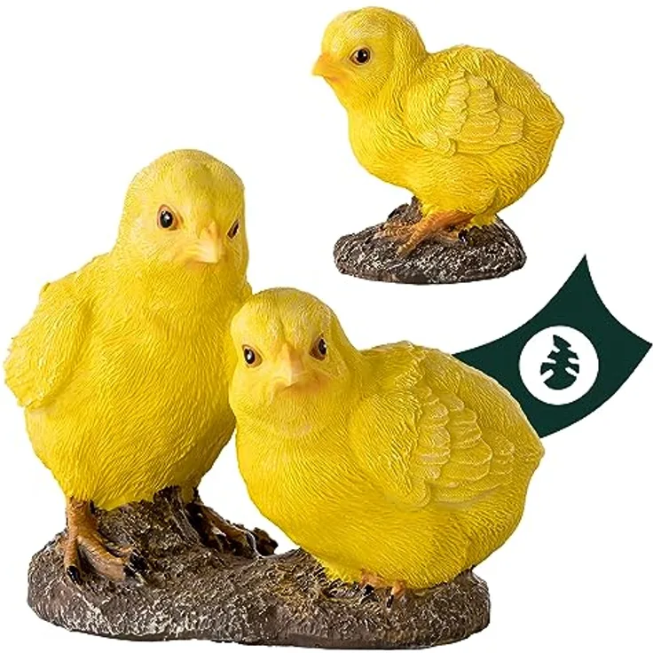 VERDOBA Garten Dekoration 3 Küken Deko Figur aus Kunstharz (Polyresin), naturgetreue Gartendeko für Balkon, Garten und Teich, wetterfest und standfest, 6-13 cm Größe