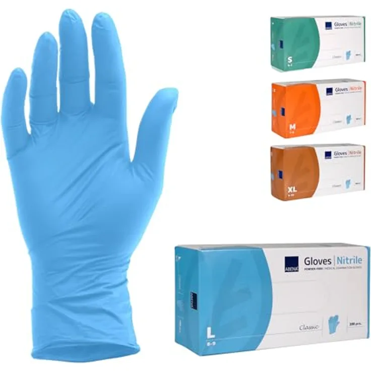 ABENA Nitril Einweghandschuhe 200 Stück Pack (Größe L) Lebensmittelecht, Reißfest, Latexfrei, Puderfrei - Hygienische Handschuhe für Reinigungsarbeiten, Schönheitssalon, Tattoo und Zuhause