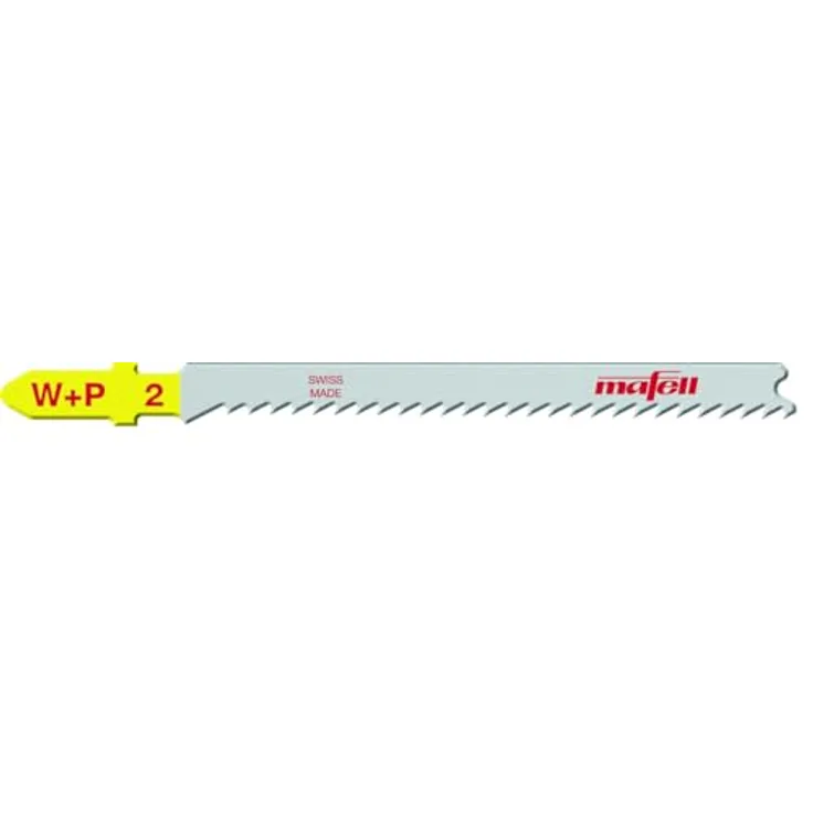 Mafell Stichsägeblatt für P1cc und PS 2-18 (W+P2 Wood + Plastic), 5 Stück, 1,5 mm Stammblattdicke, 75 mm Verzahnte Länge, 2,7 Zahnteilung, für Materialstärken bis 64 mm