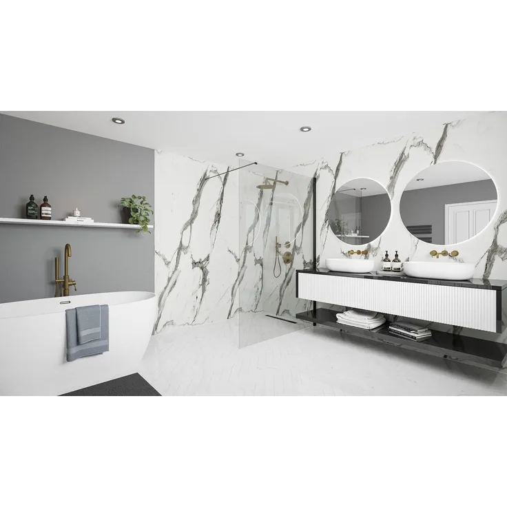Wetwall Duschrückwand Elite Calacatta Statuario, Einfache Montage ohne Bohren, Fugenfreie Oberfläche