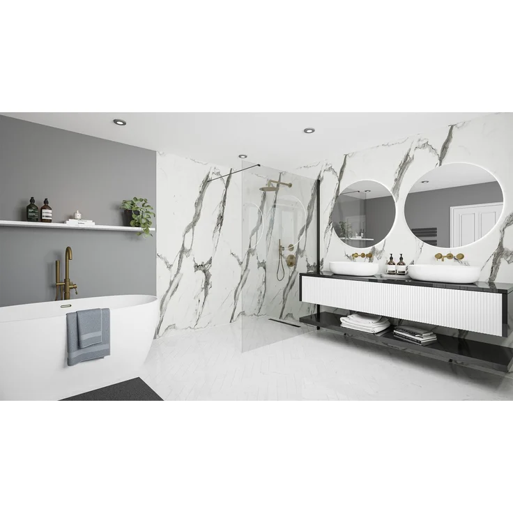 Wetwall Duschrückwand Elite Calacatta Statuario, Einfache Montage ohne Bohren, Fugenfreie Oberfläche