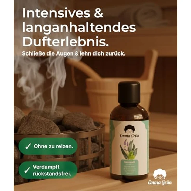 Emma Grün® Saunaaufguss Eukalyptus Bio 100ml, ätherisches Öl mit Eukalyptus, Menthol & Lavendel - kühler frischer Saunadufterlebnis – Bild 5