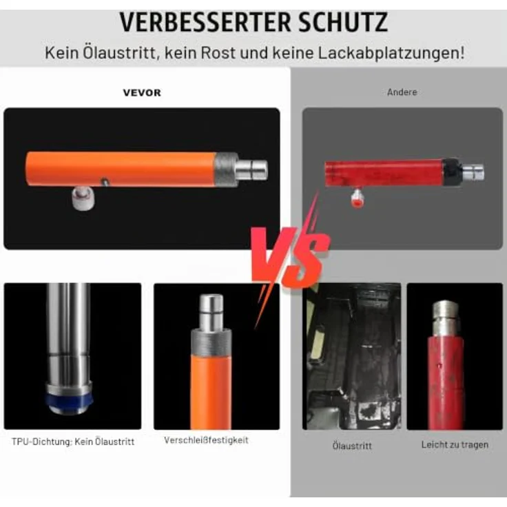 VEVOR Hydraulischer Wagenheber Luftpumpe 10 t, Lufthydraulischer Heber mit 135 mm Hub in Rot, inkl. 100/195/300/500 mm Verlängerungsstange, elektrostatisches Pulversprühen für Autoreparatur – Bild 3