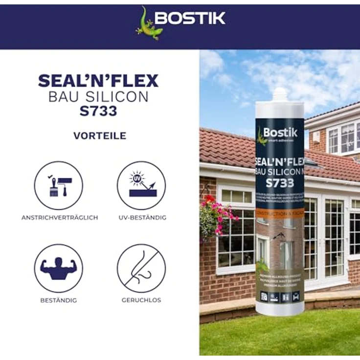 BOSTIK S733 Seal´n´Flex Bau Silikon, Hochleistungs-Dichtungssilikon für Innen- und Außenbereich, Farbe Buche, 300ml – Bild 4