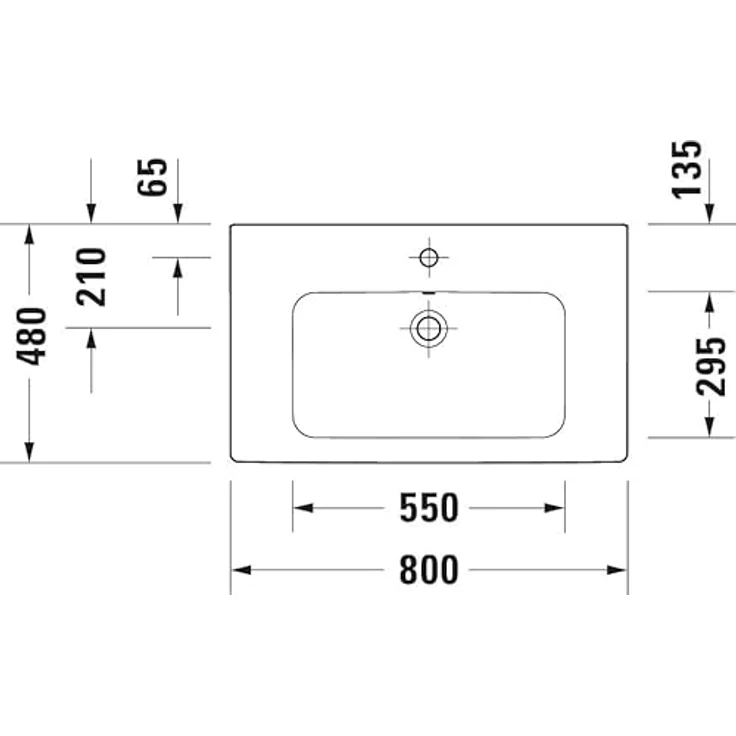 Duravit D-Code Waschtisch, Waschbecken mit Hahnloch und Überlauf, 800x480x165mm, Weiss Hochglanz – Bild 2