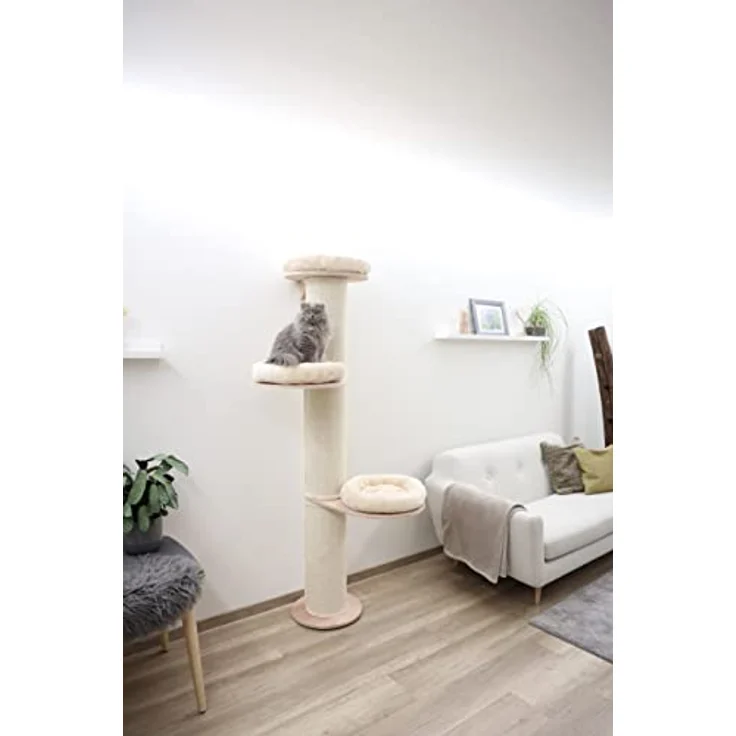 Kerbl Kratzbaum „Dolomit Tower“ für Katzen, 3x Liegefläche, 3x Sisalsäule zum Kratzen, inkl. Wandhalterung, 187 cm Höhe, Bis 10 kg, Beige – Bild 4
