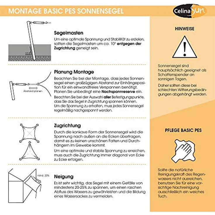 CelinaSun Sonnensegel inkl Befestigungsseile PES Basic Dreieck gleichseitig 3 x 3 x 3 m sandbeige Sonnenschutz wasserabweisend – Bild 4