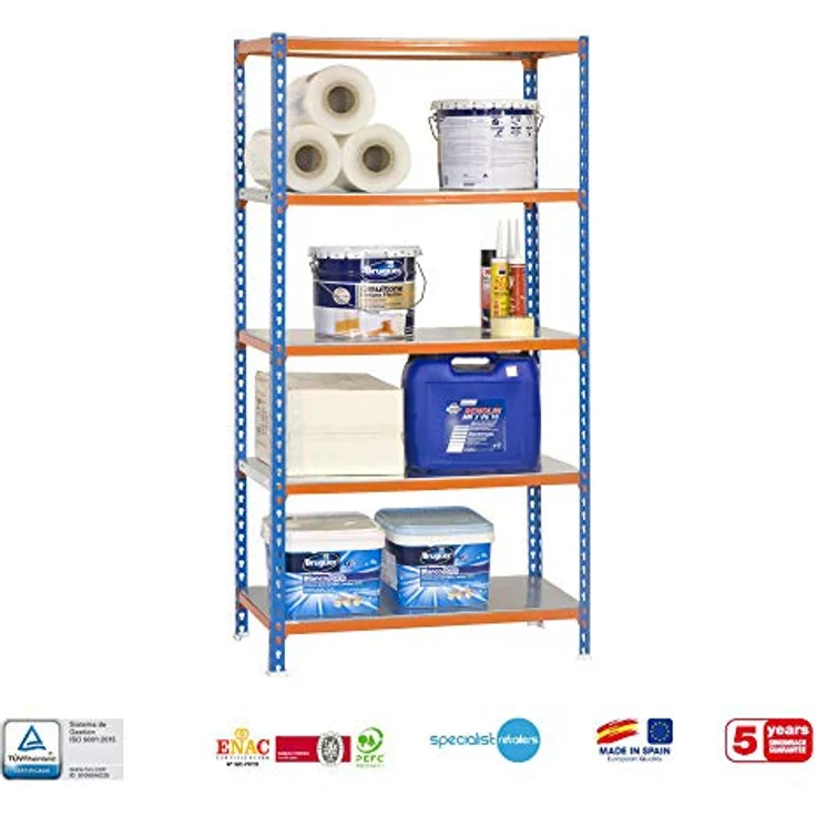 Simonrack Simonclick Plus Metallregal, 180 x 90 x 30 cm, Traglast 180 kg pro Boden, 5 Böden, Stecksystem, Blau/Orange – Bild 8