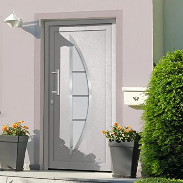 vidaXL Haustür mit Handgriff-Set, 108x200 cm, weiß, inkl. 3 Schlüssel und Montageset, mit isolierverglaster Füllung und 5-Pilzkopfverriegelung – Bild 2