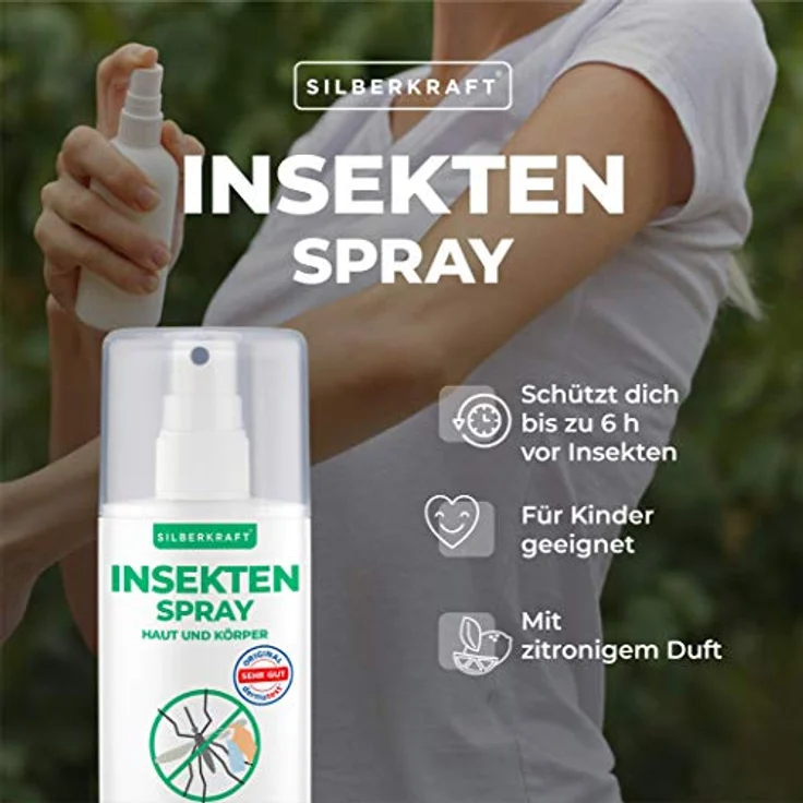 Silberkraft Insektenspray Haut & Körper, 100 ml, Schutz vor Mücken und Zecken bis zu 6 Stunden, ideal für Reisen – Bild 2