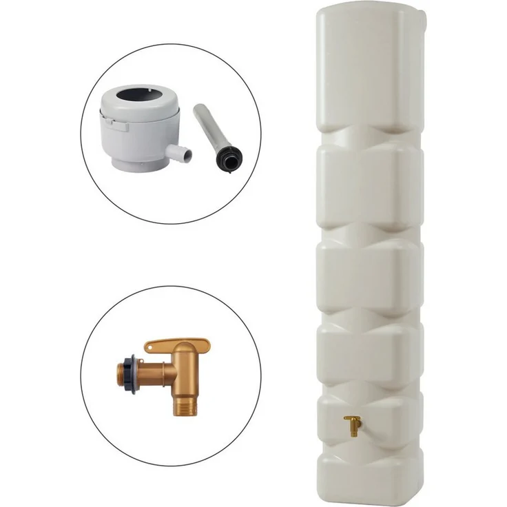 4rain Regentonne BASIC Wandtank Komplett-Set 300 Liter sandbeige - Anschlussfertiges Komplett-Set, UV-stabil, Qualität Made in Germany
