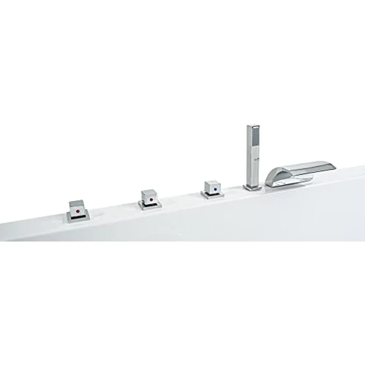 Basera® Whirlpool-Badewanne XXL Milos 190 x 120 cm für 2 Personen, Komplett-Set, 16 Massagedüsen, Wasserfall, LED, Hochglanz Weiß - Preisvergleich – Bild 4