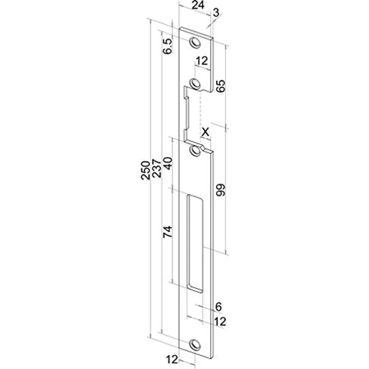 eff eff Flachschließblech kurz KL offen, Edelstahl rostfrei, Lappenhöhe 130 mm, Lappenbreite 24 mm, Materialstärke 3 mm