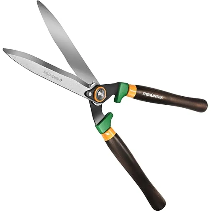 GRÜNTEK Heckenschere Panther 540 mm, Gartenschere und Strauchschere, Stahlklingen, Wellenschliff, Eschenholzgriffe, Profi Gartenheckenschere