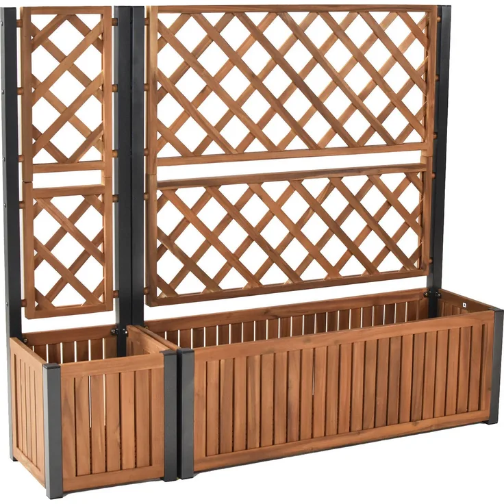 MERXX Rankgitter Set, 2 St., graphitfarbenes Aluminiumgestell mit geöltem Akazienholz und Pflanzkasten, 40x40x160 cm und 120x40x160 cm