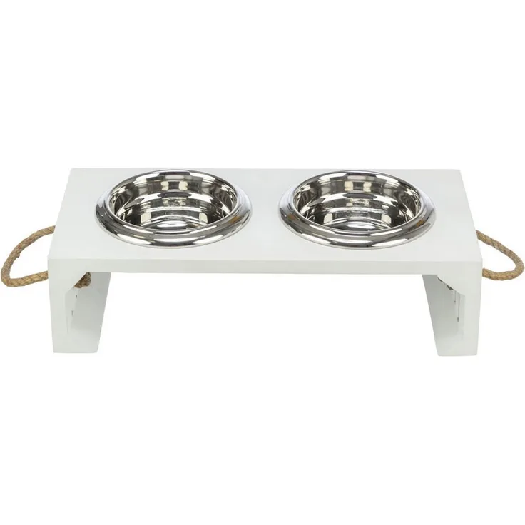 TRIXIE Napf-Set Trixie BE NORDIC, rutschfest, geräuscharm, MDF/Edelstahl, weiß, 2 x 0,9 l