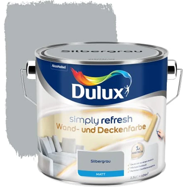 Dulux simply refresh Wand- und Deckenfarbe 2,5 ltr. : Silbergrau – Bild 4