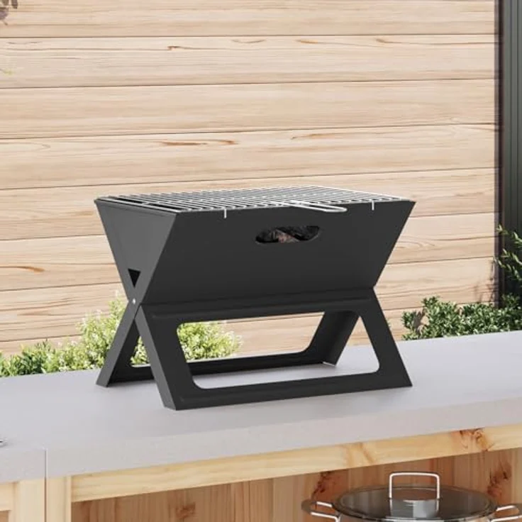 vidaXL Kohlegrill mit Chromgriff | Tragbar für Outdoor und Essen | Einstellbare Funktionen | Mittelgroße Größe | Hitzebeständig | Kohlenstoffstahl-Konstruktion | Grillzubehör | Kocher | BBQ | Faltbar – Bild 5
