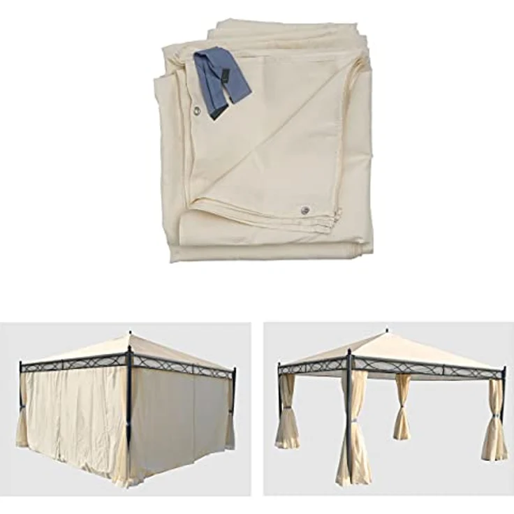 PROREGAL® Pavillonseitenteil 4er-Set Seitenwand für Pergola Cadiz, creme, wasserabweisend, regulierbarer Windschutz, 383x205 cm – Bild 2
