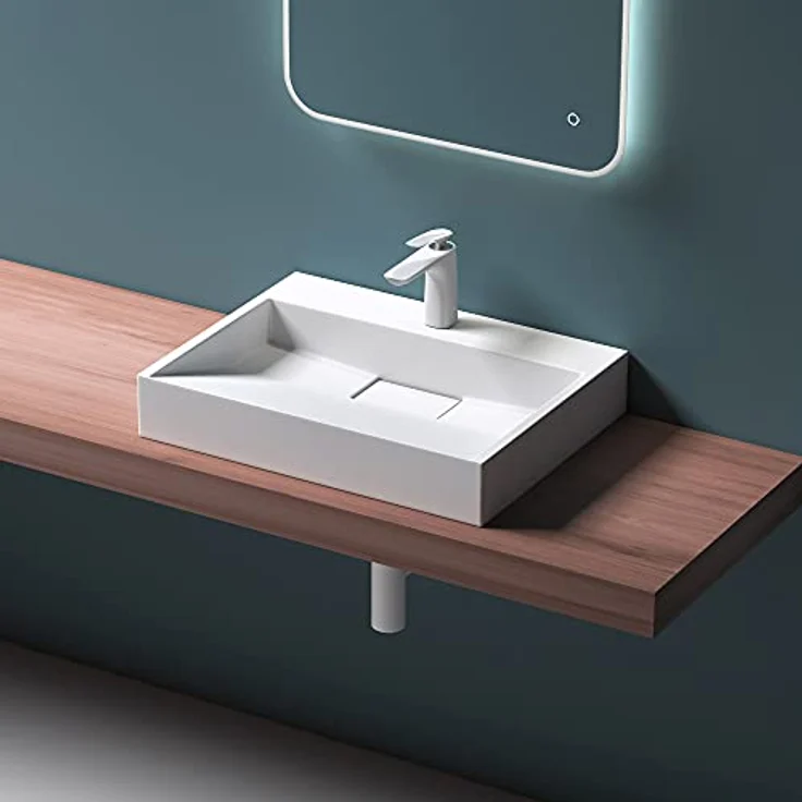 Mai & Mai Waschbecken Col19 Aufsatz-Waschbecken Hänge-Waschtisch Gussmarmor Rechteckig Weiß 50cm Wide – Bild 1