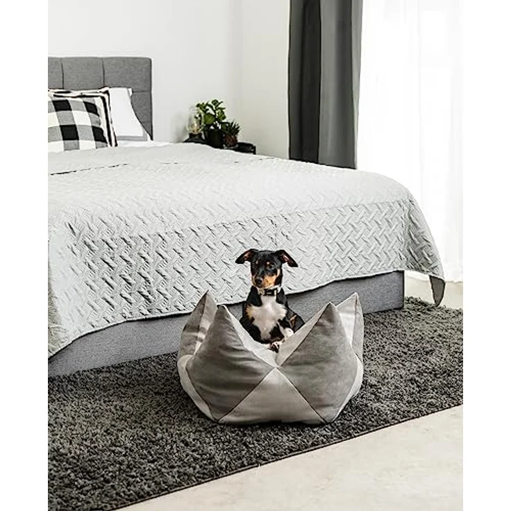lionto Kronenkissen Sternenkissen Hundebett Katzenbett Haustierkissen, 60x35 cm grau/hellgrau – Bild 3
