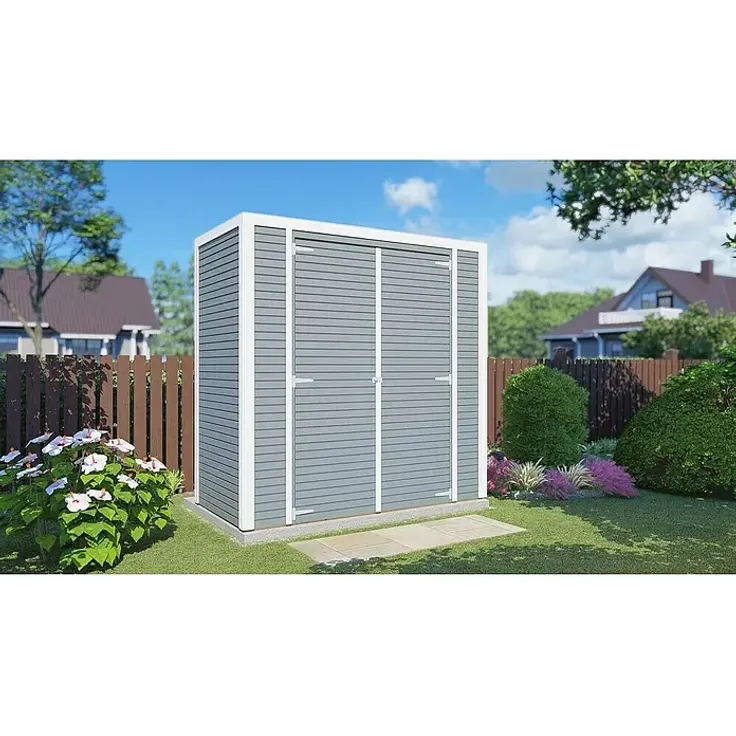 Bertilo Gerätehaus Box 1, Holz, grau, Außenmaß 110 x 208 cm, hohe Doppeltüren, einfacher Aufbau