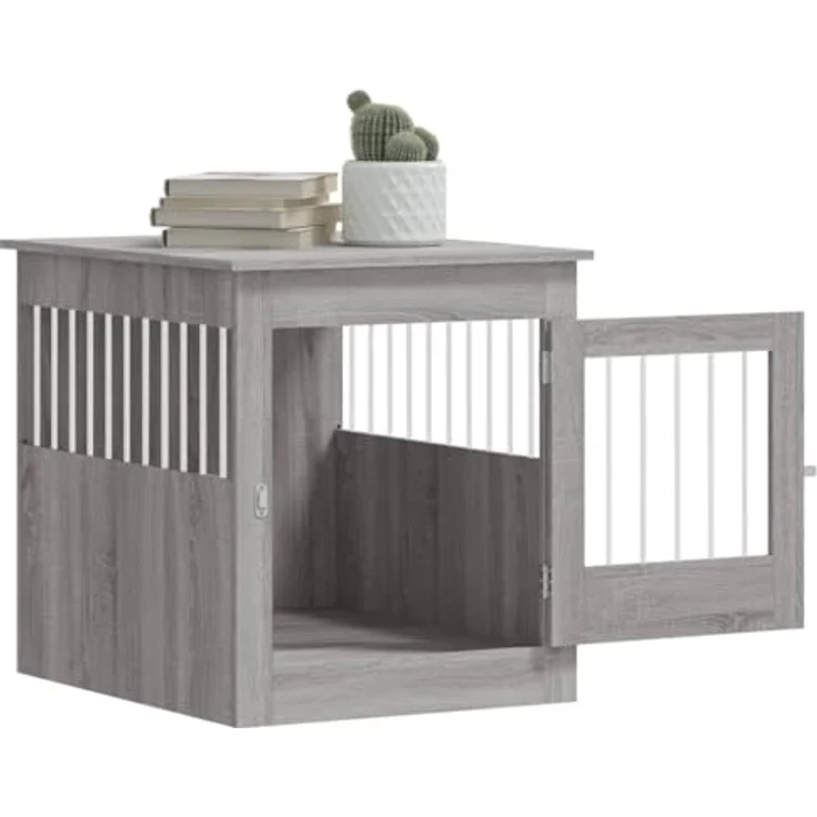 vidaXL Hundekäfig im Möbelstil, Abschließbar Hundebox mit Tür, Hundehütte Beistelltisch 2-in-1-Funktion, Grau Sonoma Holzwerkstoff 64,5x80x71cm – Bild 5