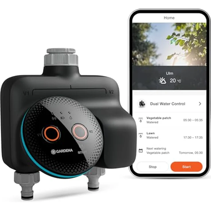 Gardena smart Dual Water Control, Bewässerungssteuerung für zwei unabhängige Gartenbereiche, Smart Home Integration, datengestützte Automatisierung, hochwertige Ventiltechnik – Bild 2