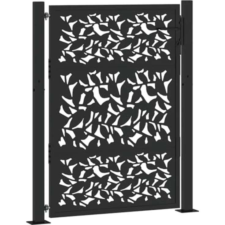 vidaXL Gartentor Schwarz 105x130 cm Stahl Blatt-Design Abschließbar mit 3 Schlüsseln – Bild 3