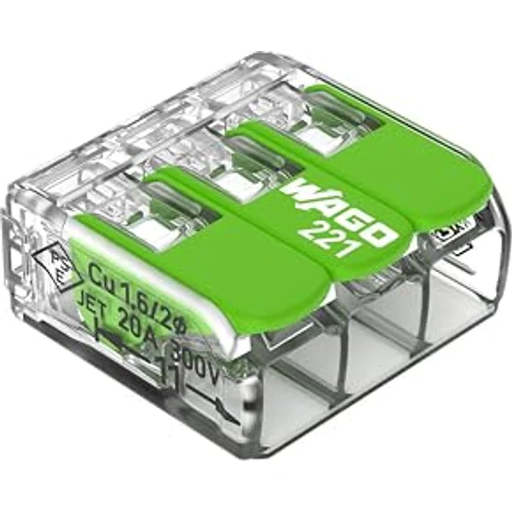 Wago Hebelklemme Green Range 221-423, Verbindungsklemme für 3 Leiter bis 4 mm², transparent, 50 Stück – Bild 1
