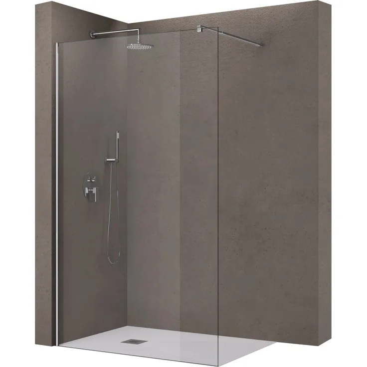 doporro Walk-in-Dusche Duschwand für Dusche Duschkabine Duschabtrennung 10mm ESG NANO, Einscheibensicherheitsglas, Klarglas, rechteckiger Stabilisator, Edelstahl, wandmontierbar, variabler Wandabstand 70-120 cm, einfache Montage, Badezimmer, Nachrüstung geeignet
