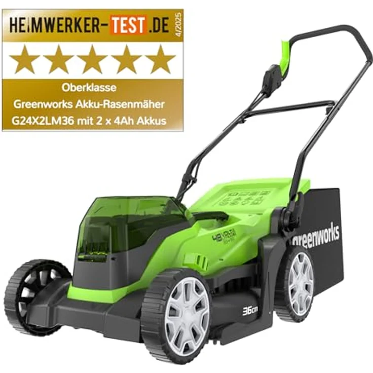 Greenworks Akku-Rasenmäher G24X2LM36 Li-Ion 2x24V 36cm Schnittbreite bis zu 250m² 40L Grasfangkorb 5 mit 2x 4,0 Ah Akku und Ladegerät – Bild 3