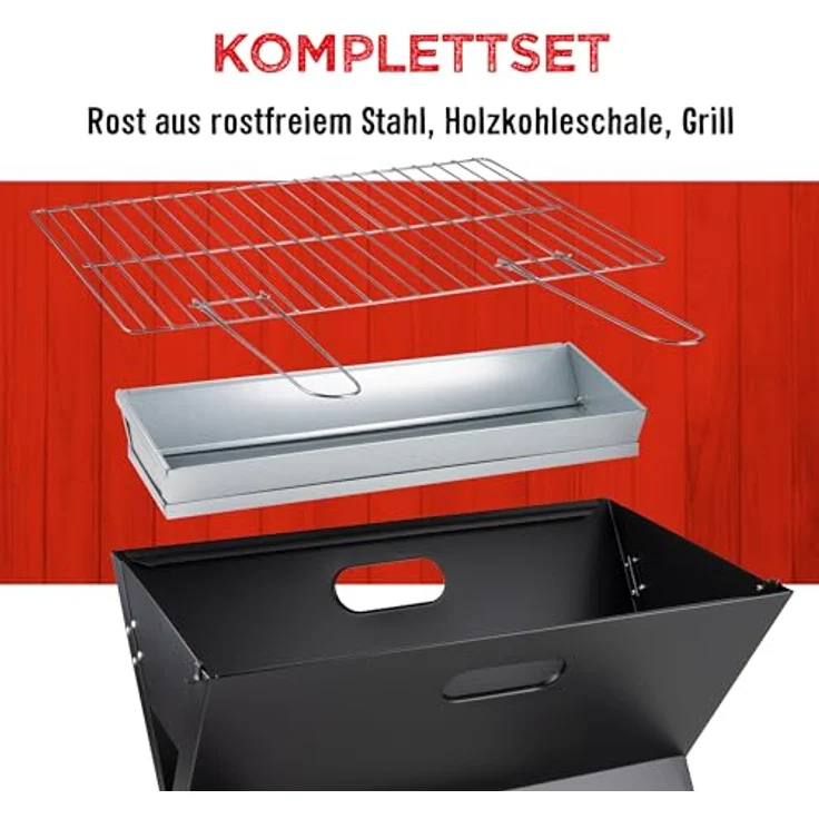 BBQ Collection Tischgrill Holzkohle, Faltbarer tragbarer Camping-Grill mit herausnehmbarer Feuerschale, schwarz – Bild 4