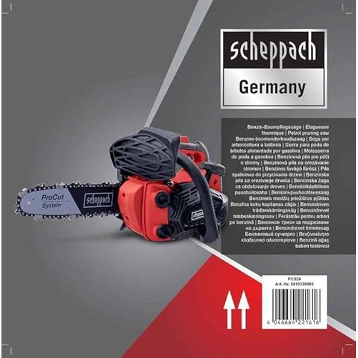 Scheppach PCS26 Tophandle, Benzin-Kettensäge mit 700 W, 25,4 cm³ Motor und 25 cm Schwertlänge – Bild 3